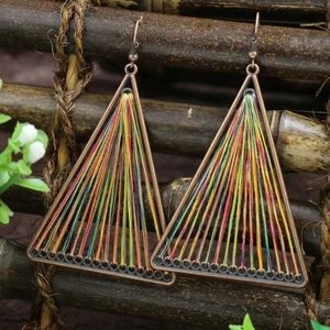 Triangle Multicolored Threaded Earrings